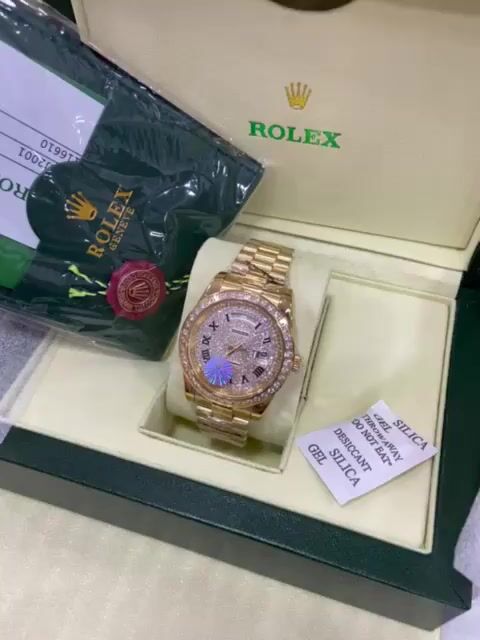 Vídeo de Presidente Premium Dourado com Mostrador Brilhante Diamantado Automático