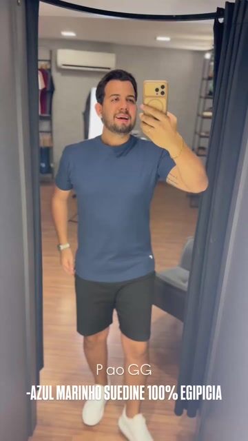 Video de Camisa Gola Média Suedine Egipicio Canguru - Azul Marinho