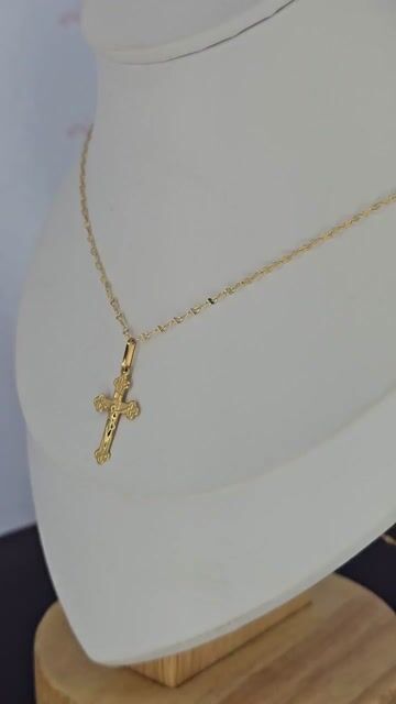 Video de Collar Espejito Y Cruz Y Cristo Oro 18k 1.4gr 45 Cm Ch-c2240