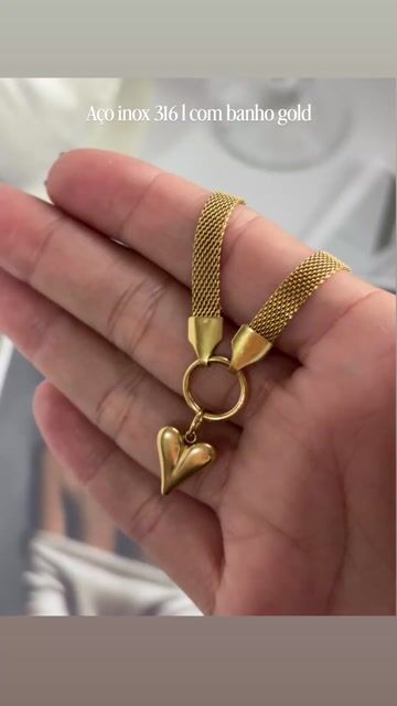 Video de Colar Malha com pingente coração Gold/Prata em aço inox 45cm