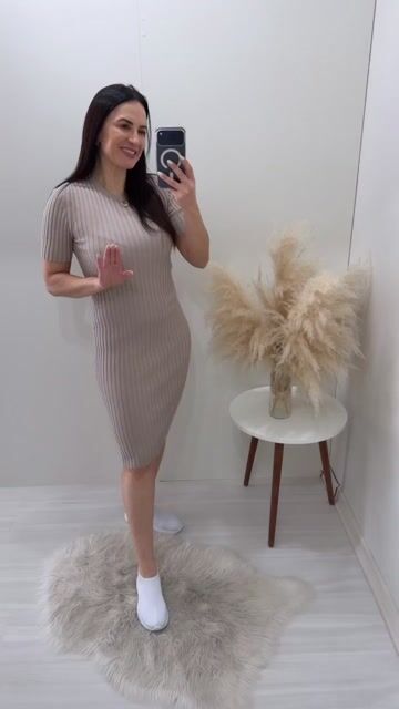 Video de Vestido Biamar Midi Canelado - 12502B BEGE MEDIO
