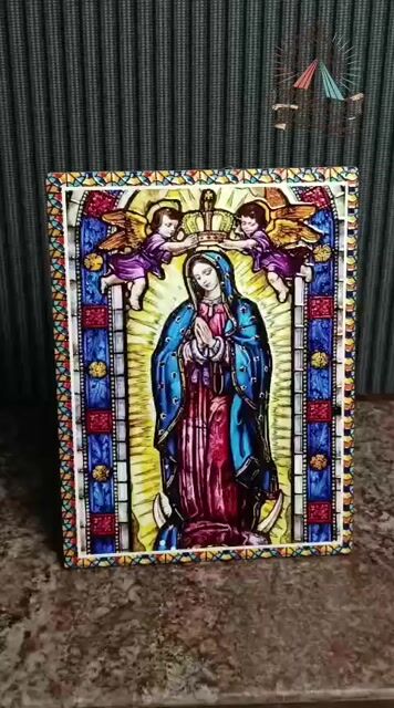 Video de Adorno de mesa/parede Nossa Senhora de Guadalupe/ Vitral 20 cm