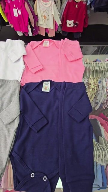 Video de Kit 10 Conjunto Infantil liso Menino e Menina Suedine 100% Algodão 5 Bodys Manga Longa e 5 Calças