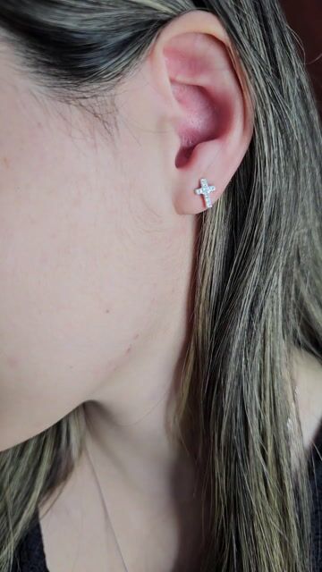 Video de Aros Plata 925 Cruz Con Piedras 6x9 Milimetros C1955