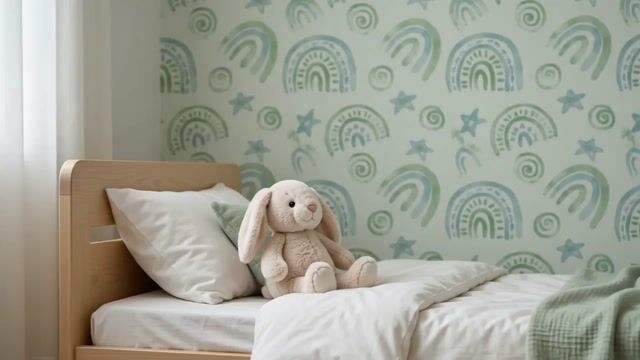 Vídeo de Papel de Parede Adesivo Autocolante Infantil Arco-Íris Azul e Verde