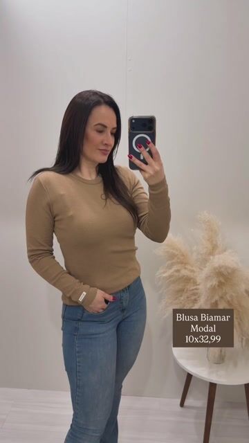Video de Blusa Modal Gola Redonda Biamar - 11397 Marrom Claro