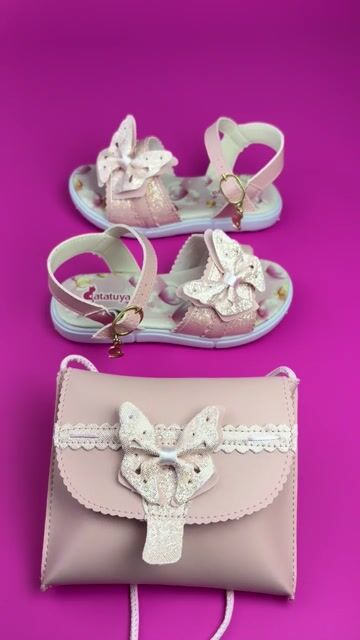 Video de Kit Sandália Rasteirinha Bolsa Infantil Menina Rosa Borboleta Festa