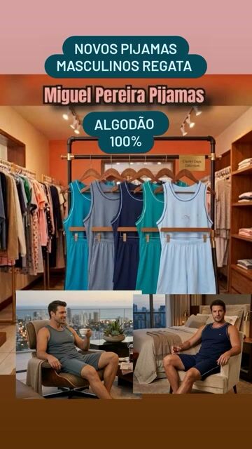 Vídeo de Pijama Masculino Regata ALGODÃO