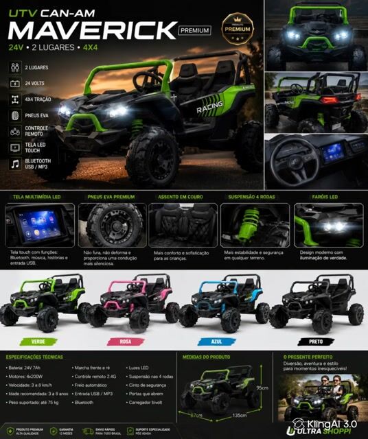 Video de UTV elétrico infantil premium Can-Am Maverick de 24V