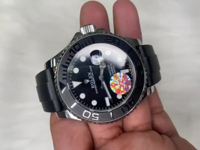 Vídeo de Yacht-Master II Premium Prata com Mostrador Preto Pulseira Silicone Preto Automático