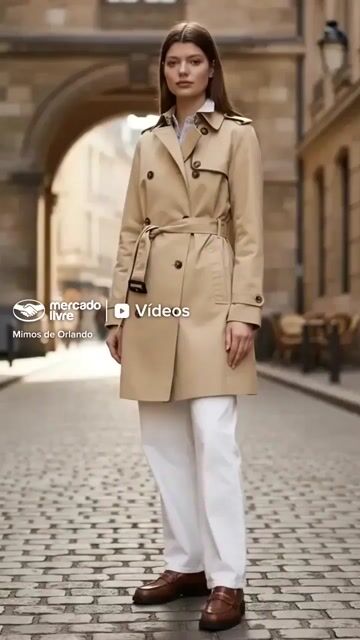 Vídeo de Trench Coat Feminina Tommy Hilfiger com Cinto Cáqui - TH47 - Tamanho P
