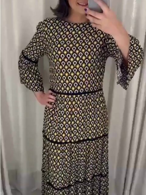 Video de Vestido Tig Midi Manga 7/8 - Estampa Geométrica -Tam 42