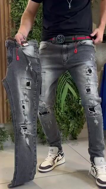 Vídeo de Calça Jeans Jogger Original City Denim Destroyed Cinza Estonada Premium