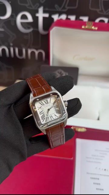 Video de Cartier Santos Dumont 35mm - Aço/Mostrador Branco - COURO
