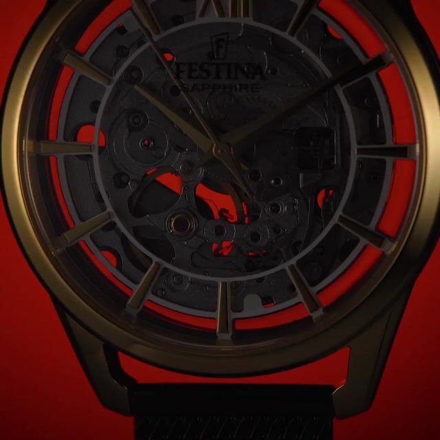 Video de reloj festina dama skeleton automatico cobre f20627/2