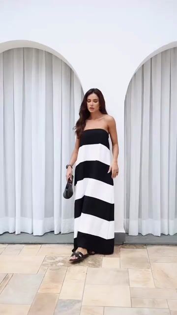 Video de VESTIDO CAROLINA S/ ALÇA LISTRADO P&B