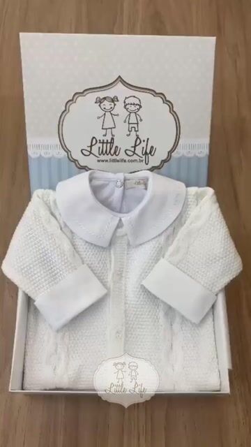 Video de Kit Macacão Tricot + Body Gola Branco e Caixa de Presente