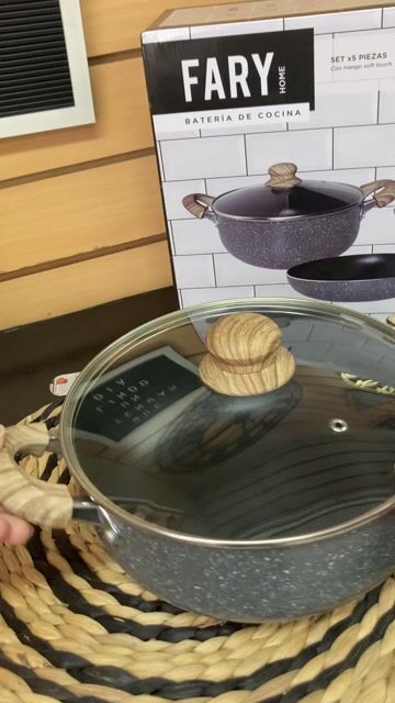 Video de Batería De Ollas Juego Cocina Tapa Antiadherente 5 Piezas Granito
