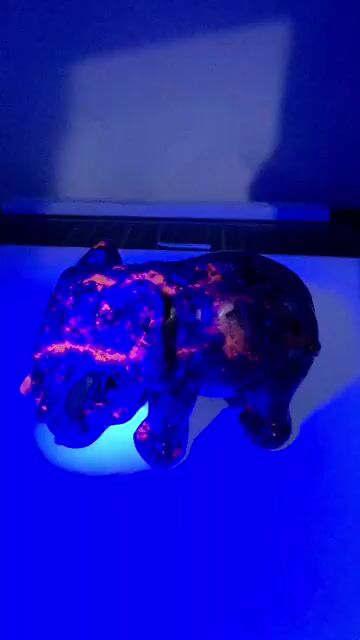 Video de 189 g Yooperlita Tallada Elefante Fluorescente Pieza Unica C4F19