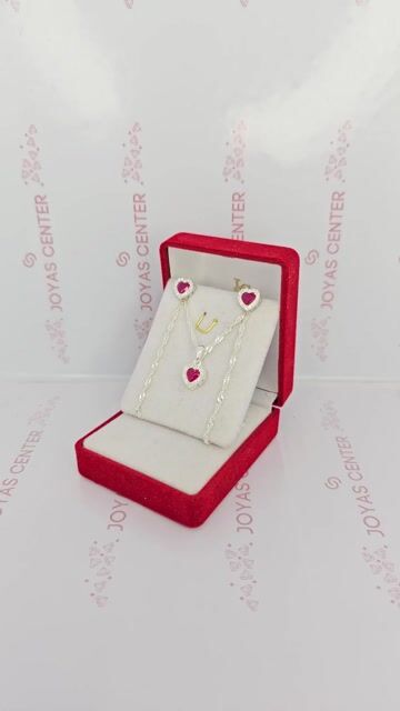 Video de Conjunto Plata 925 Corazon Rojo Aros Dije Cadena C1925 Rojo