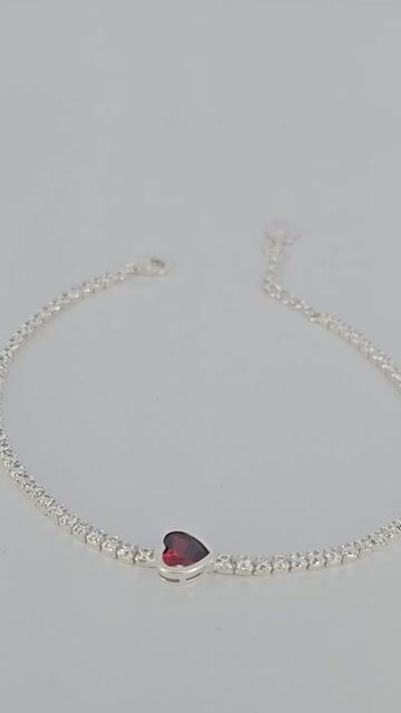 Video de Pulsera Plata 925 Corazon Piedra Roja 17 Cm Pd - C2251