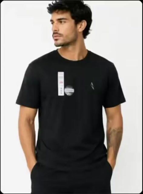 Video de Camiseta Masculina Preta Estampa Premium AX Manga Curta Algodão Casual