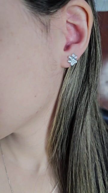 Video de Aros Plata 925 Huellita Perro Gato Con Piedra 10x11 Mm C1957