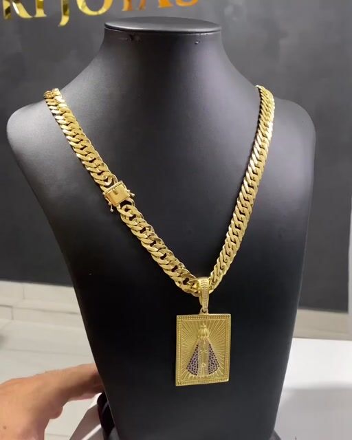 Vídeo de CORRENTE GRUMET LAMINADA 12MM + PINGENTE NOSSA SENHORA APARECIDA CRAVEJADO QUADRADO (MOEDA ANTIGA)