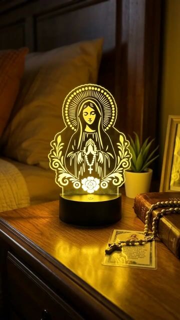 Video de Luminária LED 3D de Mesa - Nossa Senhora Rosa Mística