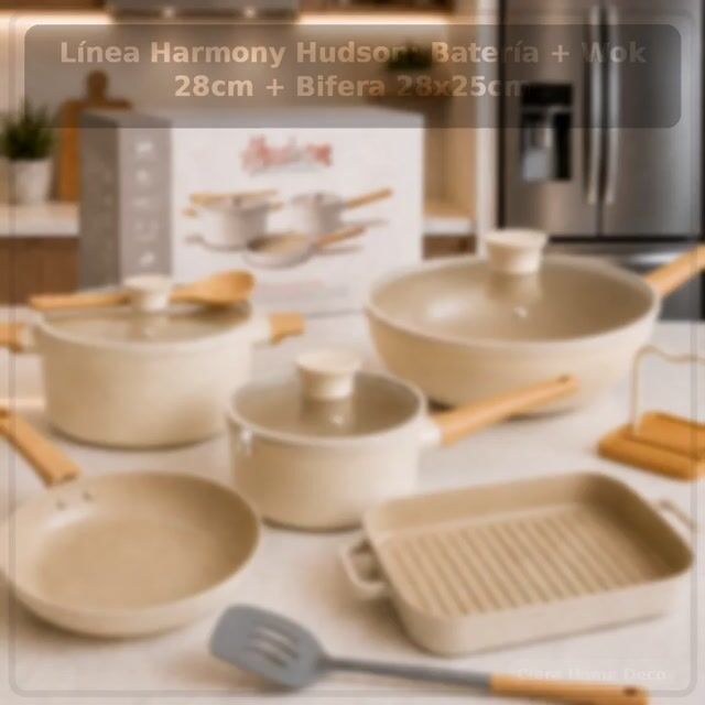 Video de Batería Harmony Hudson Antiadherente Premium 5 piezas (Cacerola 24cm + Cacerola 18cm + Sartén 24cm + Bifera 28x25cm + Wok 28cm)
