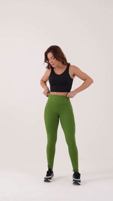 Vídeo de Legging Wave Verde Oliva com Bolsos