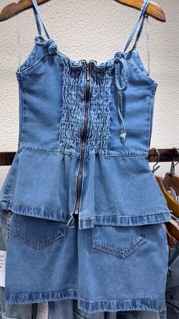 Video de Atacado - Conjunto Blusinha Peplum Saia Curta Jeans - Ref: 3092