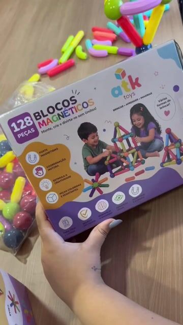 Video de Blocos Magnéticos Educativos 144/128 Peças Infantil