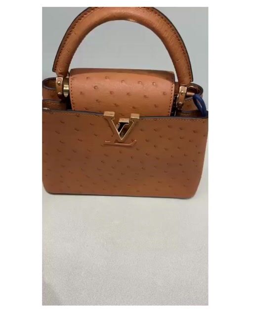 Vídeo de Bolsa Louis Vuitton Capucines Bb Em Couro De Avestruz Na Tonalidade Conhaque/laranja