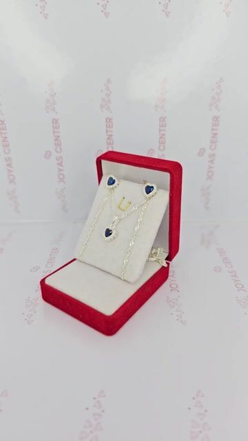 Video de Conjunto Plata 925 Corazon Azul Aros Dije Cadena C1926 Azul