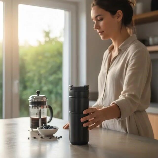 Video de Vaso Termo Café Térmico Negro Mate 500ml Térmico Frío Calor
