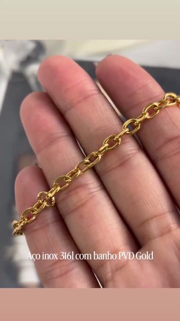 Video de Pulseira Elo português aço inox Gold/ Prata em aço inox unissex