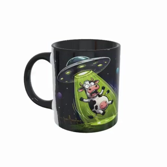 Video de Caneca "Abduzir Uma Vaca Não É Fácil "Estampa UFO ET - Ato Criativo