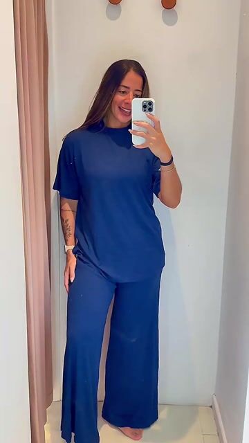 Vídeo de Conj Blusa+Calça Pantalona Cindy - G - Marrom