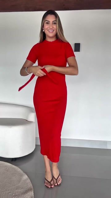 Video de VESTIDO MIDI AMARRAÇÃO MALHA SHINE COM ELASTANO VERMELHO LANA