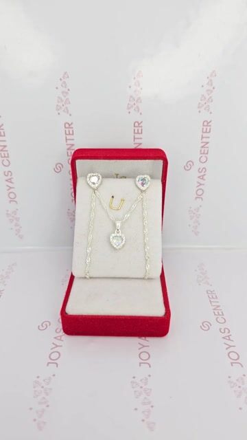 Video de Conjunto Plata 925 Corazon Tornasolado Aro Dije Cadena C1929 Tornasolado