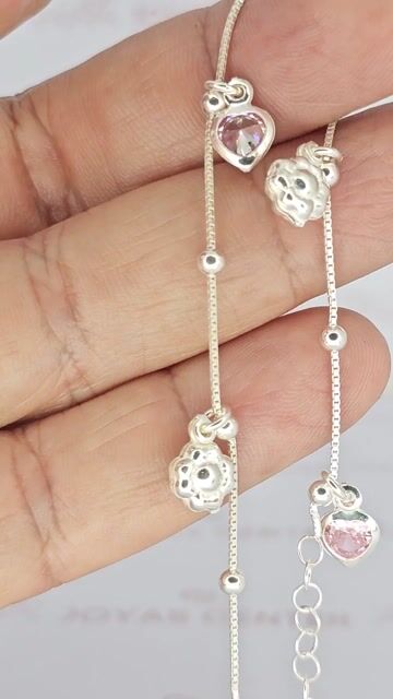 Video de Pulsera Plata 925 Corazones Piedra Flor 17 Cm Pd - C2259