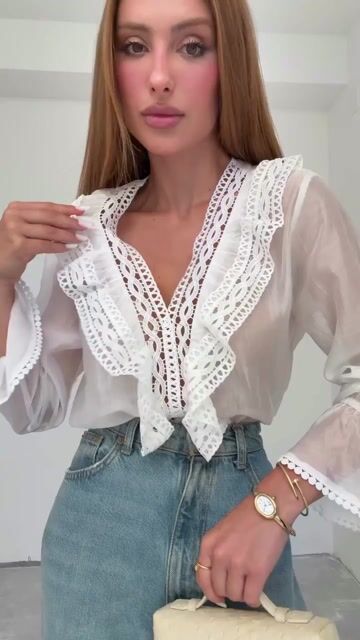 Vídeo de Blusa Camisa Renda Babados