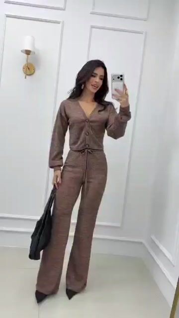 Video de Conjunto Jaquetinha & Calça Pantalona Inverno Marrom