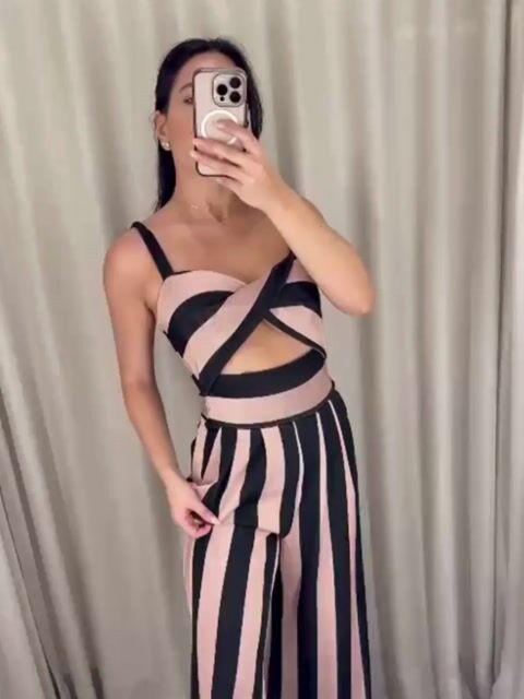 Video de Macacão Iorane Pantalona em Rayon - Listrado - Tam 38