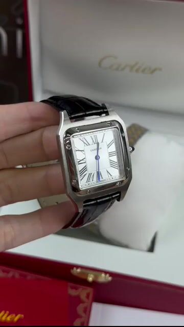 Video de Cartier Santos Dumont 35mm - Aço/Mostrador Branco - COURO