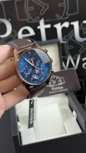Video de Hugo Boss Champion Coffee 1513817 44mm - Aço rosé/Mostrador Azul - COURO