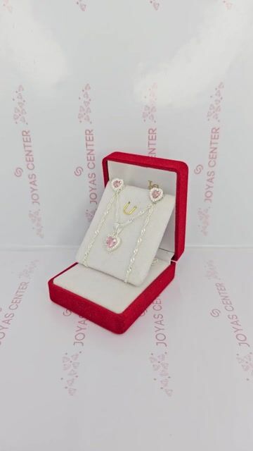 Video de Conjunto Plata 925 Corazon Rosa Aros Dije Cadena C1923 Rosa