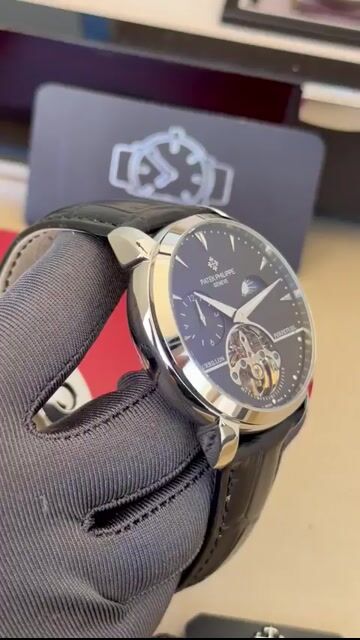Video de Patek Philippe Tourbillon 42mm - AÇO ROSE/MOSTRADOR PRETO - COURO