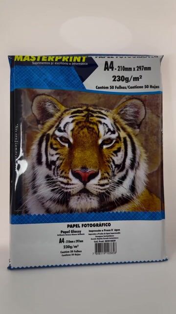 Vídeo de Papel Fotografico A4 Glossy Masterprint 230g 50 Folhas Branco